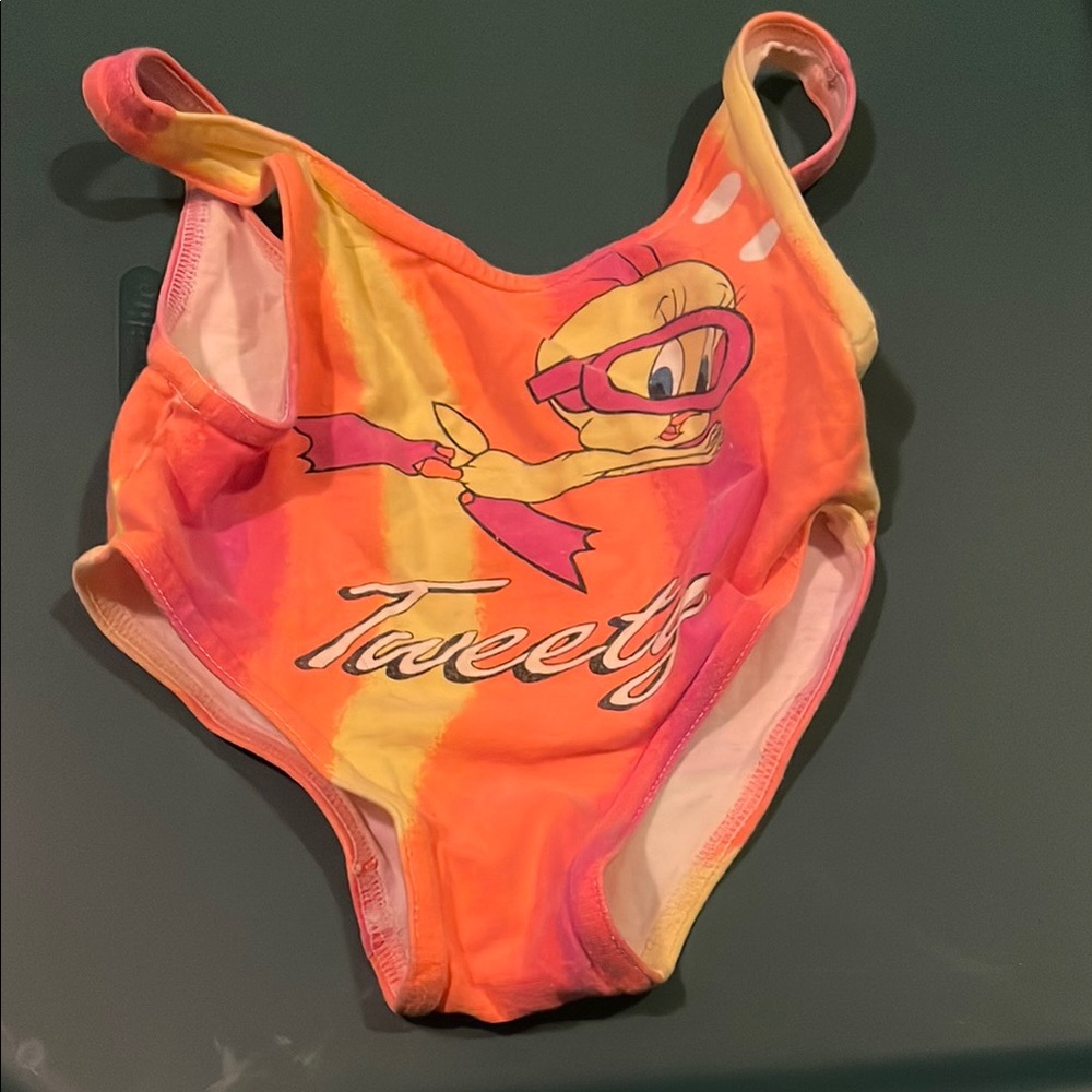 Vintage 1999 Tweety Bird Orange and Yellow Swimsuit sz 12 months